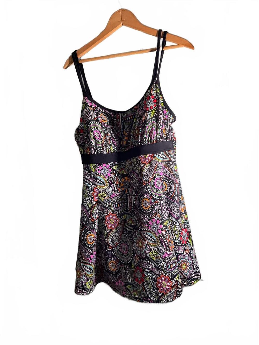 A Shore Fit Thighs Plus 18W Multicolor Paisley Swimdress Swimsuit